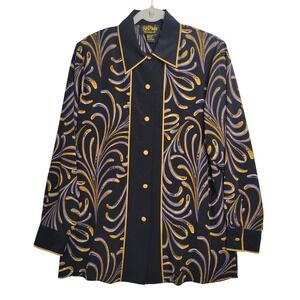 Bob Mackie‎ Wearable Art Blouse Size L Abstract Print Button Down Long Sleeve